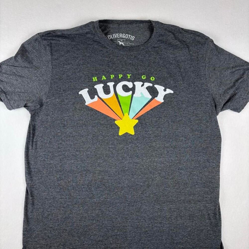 Oliver & Otis Happy Go Lucky Retro Rainbow Star Graphic t-shirt, men’s XL Grey